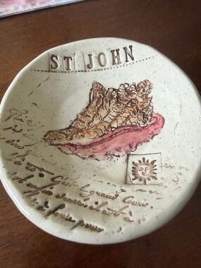 St. John Ceramic Plate with Pink Shell and Brown Accents